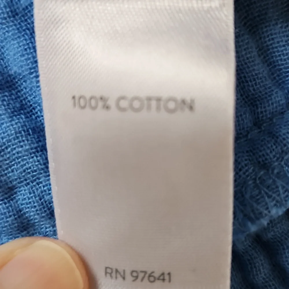 J Jill XL Crinkle Cotton Short Sleeve Midi Dress Blue 1/2button Up Ruffle Tiers - Picture 7 of 7